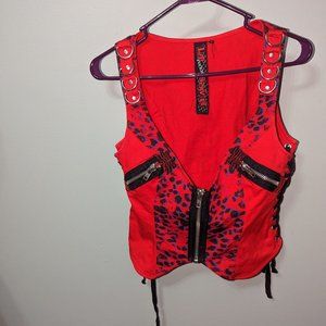 Lip Service Red Lace-up Vest with Black and Purple Leopard print